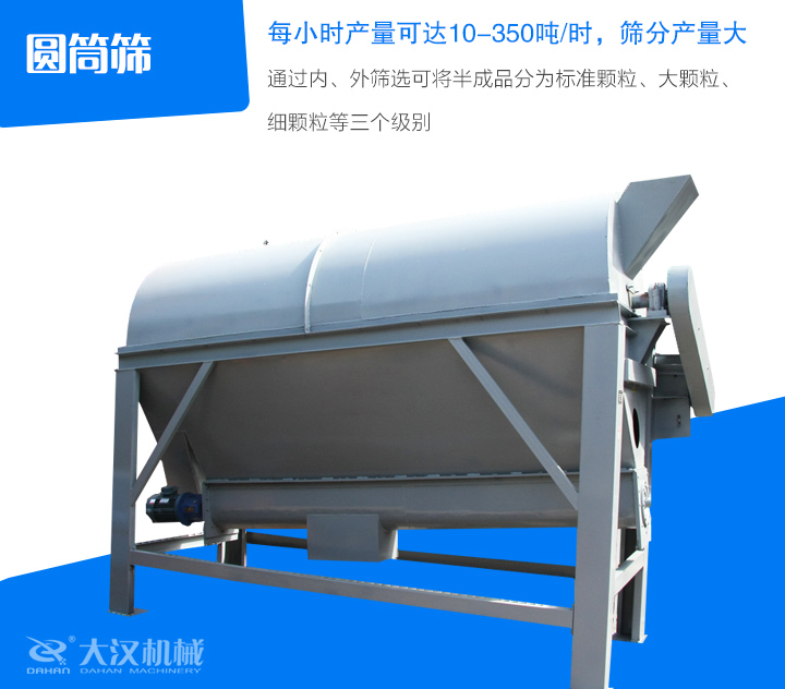 圓筒篩通過內(nèi)、外篩選可將半成品分為標(biāo)準(zhǔn)顆粒、大顆粒、 細(xì)顆粒等三個(gè)級(jí)別